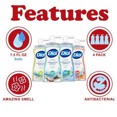 Dial Complete foaming hand wash bottle back shows scent label and features.