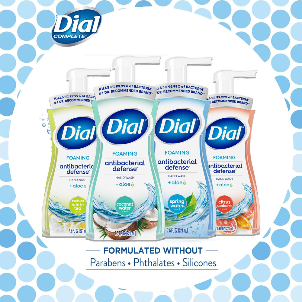 Dial Complete foaming hand wash side view of sleek bottle design.