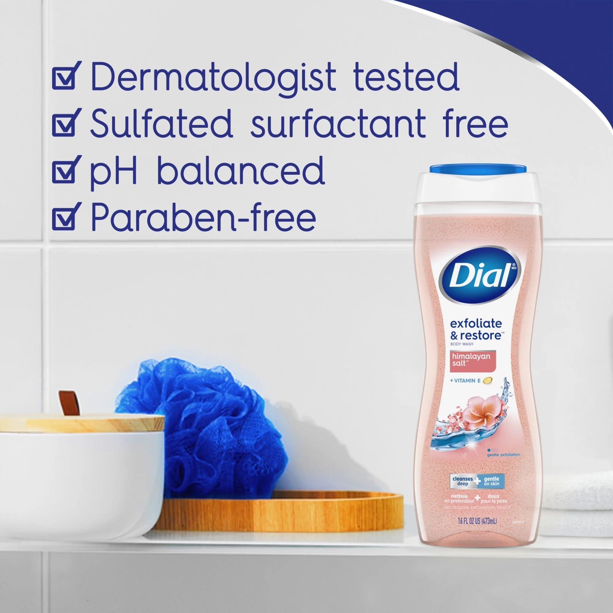 Dial Enriching Body Wash 4-pack on shelf for convenient family care.