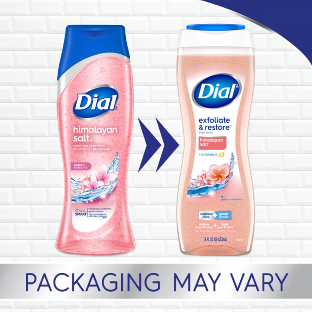 Dial Enriching Body Wash back label with ingredients and cleansing details.