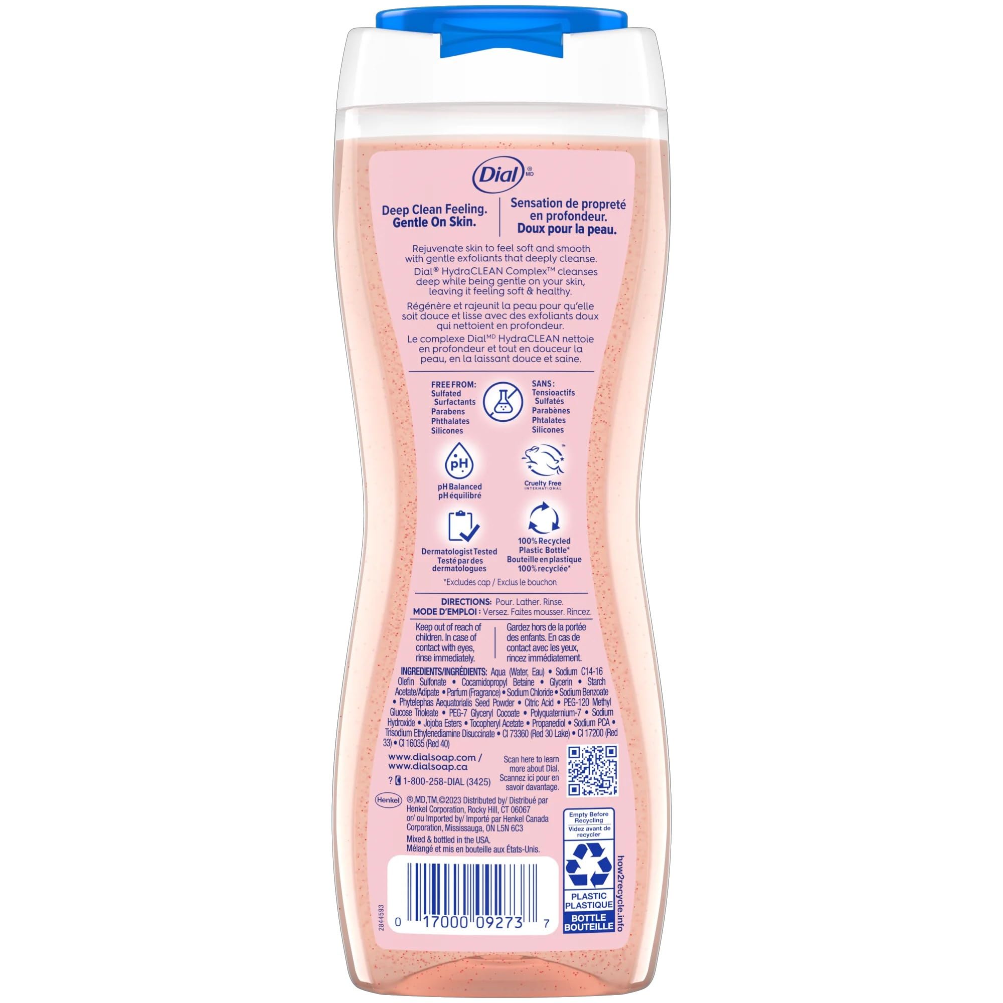 Dial Enriching Body Wash close-up of exfoliating scrubbers enhancing softness.