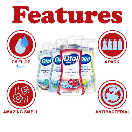 Dial foaming hand wash coconut water delivers refreshing lather for clean, soft hands.