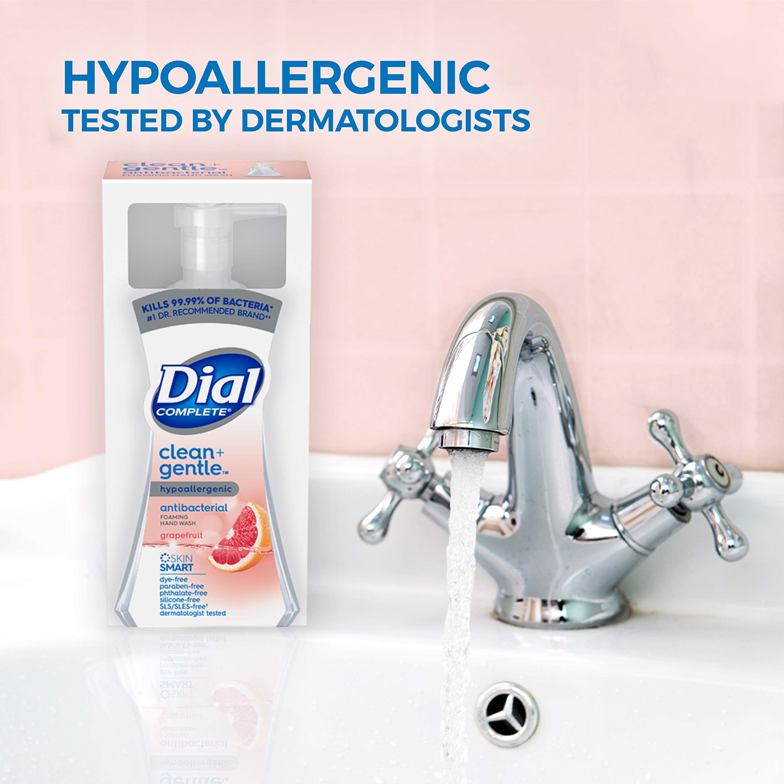 Dial hand foam shows rich lather for quick, thorough cleansing.