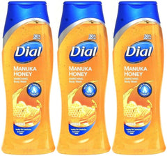 Dial Manuka Honey Enriching Body Wash bottle pouring, skin refreshed and softly scented.