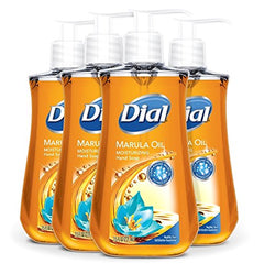 Dial Marula Oil hand soap bottle front view showing clear branding and moisturizing benefits.