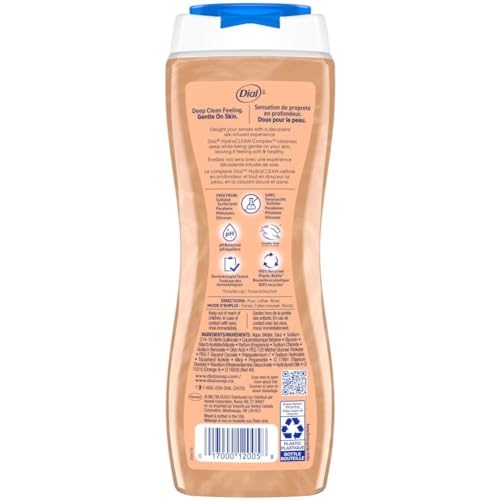 Dial Pamper & Indulge Silk & Seaberry bottle back highlights ingredients and cruelty-free ethos