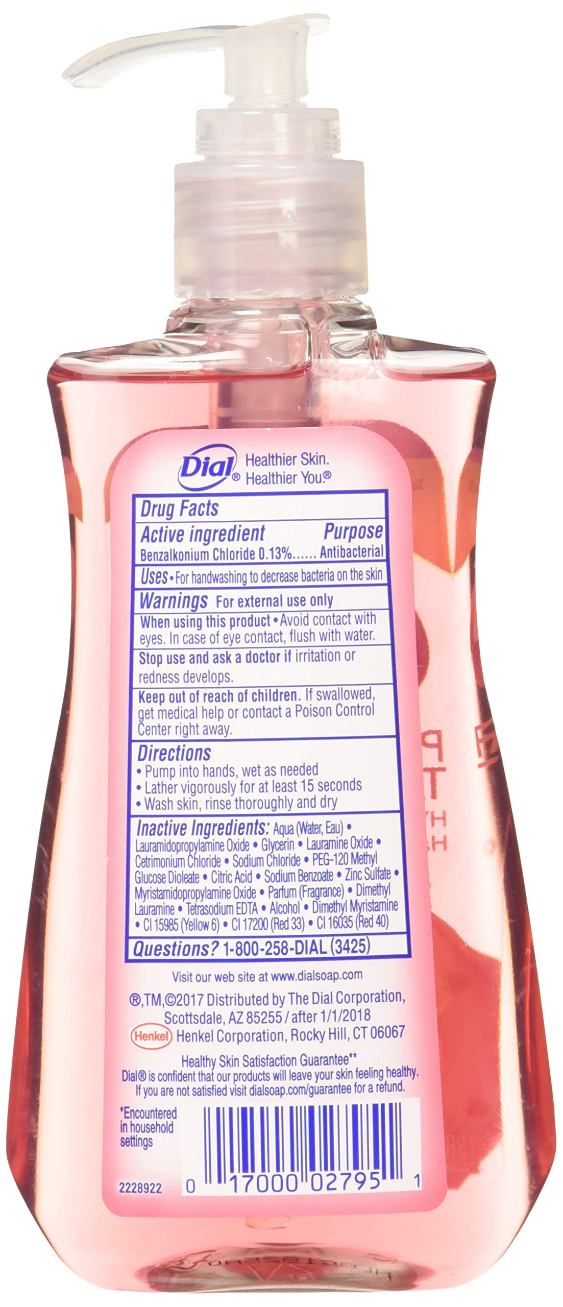 Dial Pomegranate & Tangerine hand soap with foaming pump for easy handwashing.