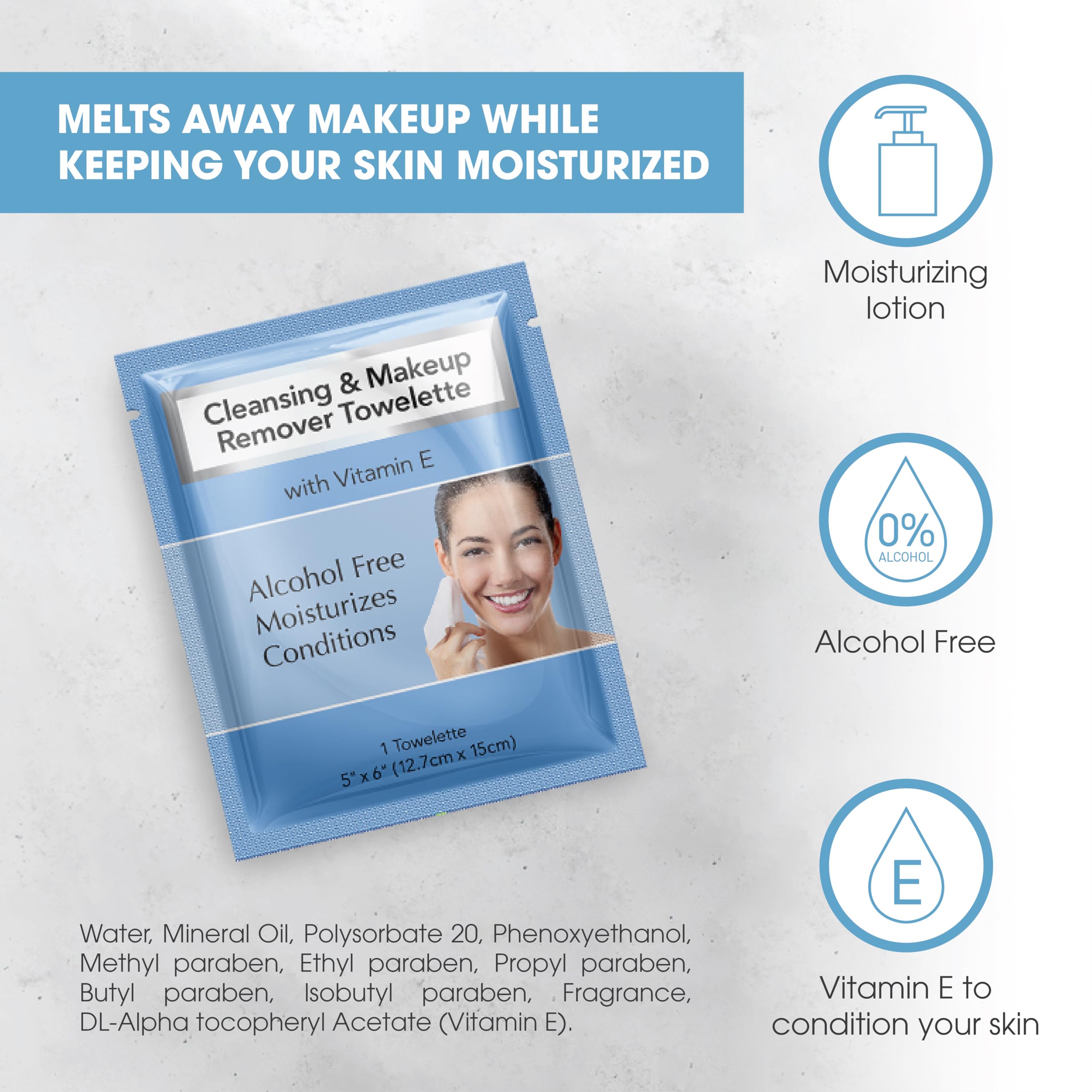 Diamond Wipes vitamin E ingredient label, nourishing antioxidant for skin.