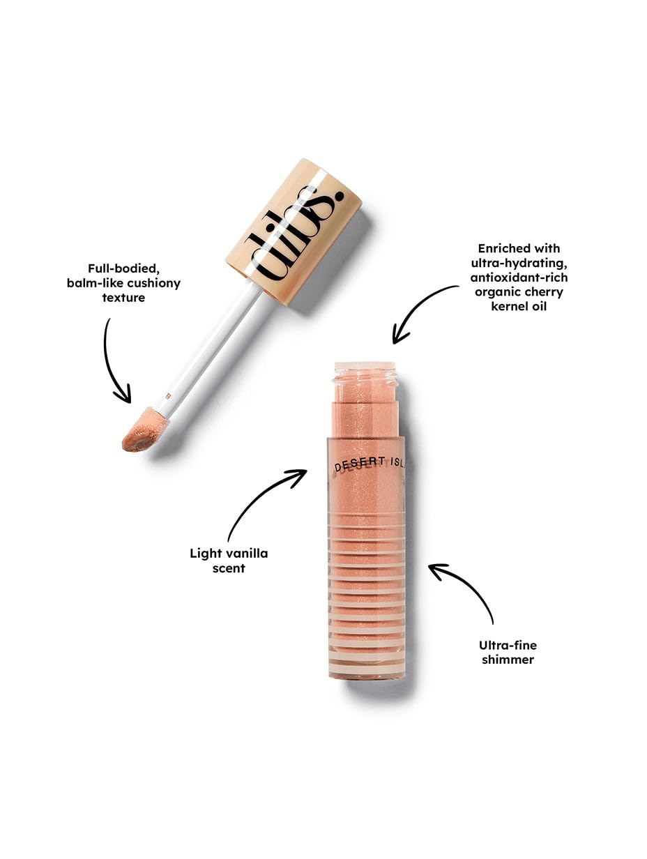 DIBS Go To Glossy Balm lip gloss topper in Kiss Me Quick enables easy, precise lip shine using the crayon tip.
