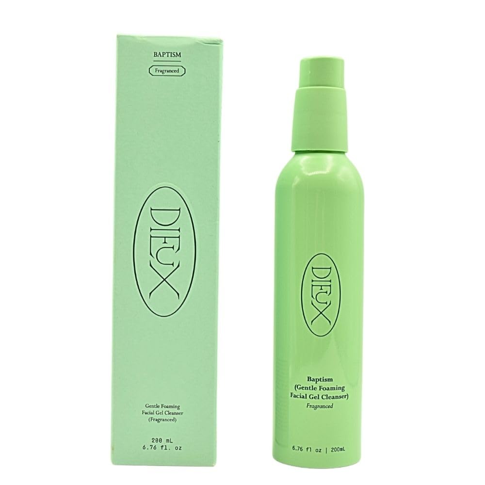 Dieux Baptism foaming gel cleanser with rich foam for gentle cleansing of makeup and impurities.