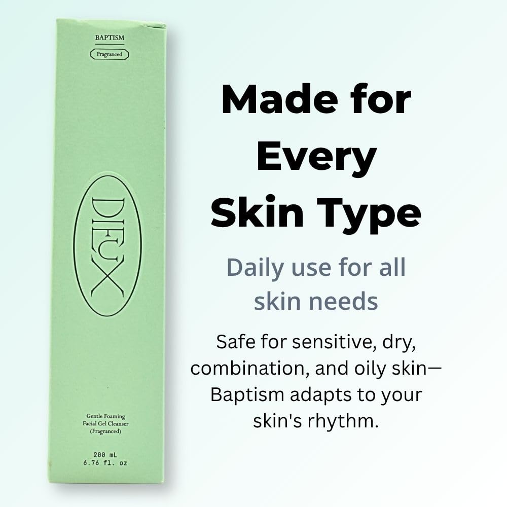 Dieux Baptism fragrance-free option promotes comfortable daily cleansing for sensitive skin.