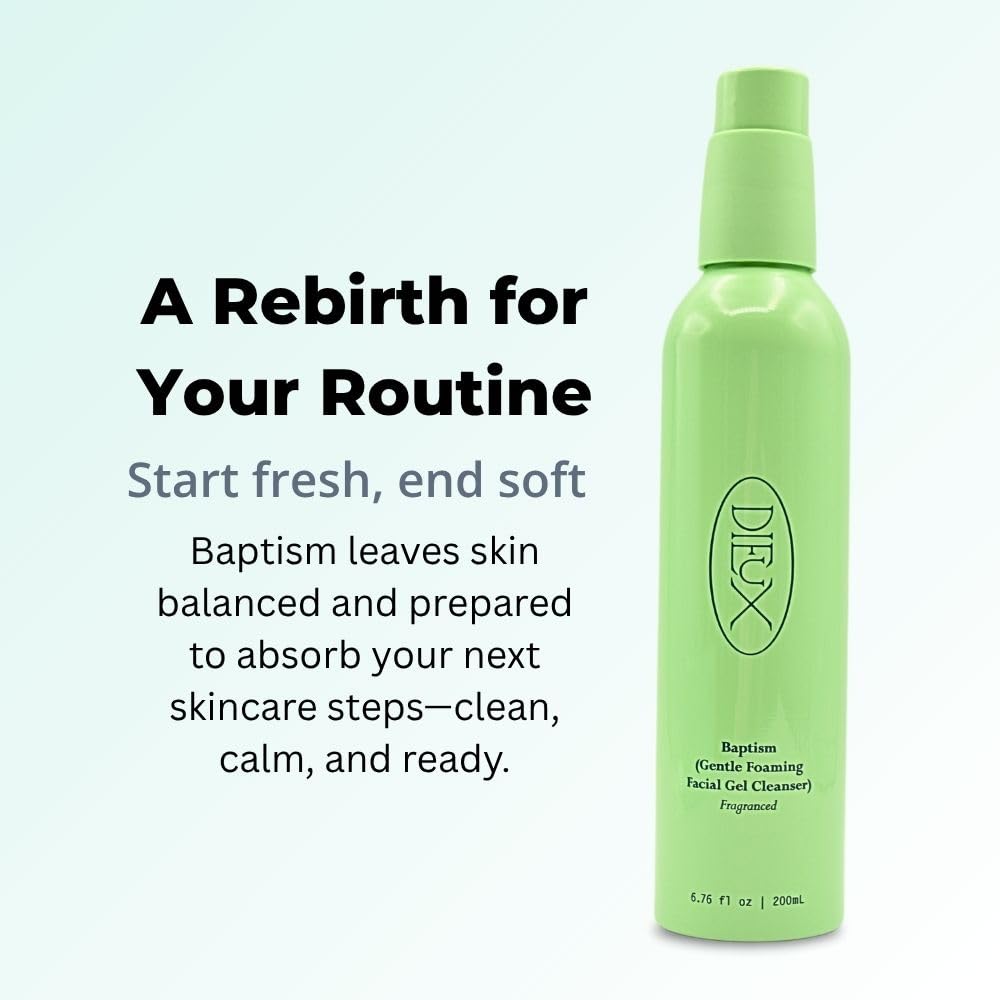 Dieux Baptism packaging and pump bottle design for easy, everyday application.