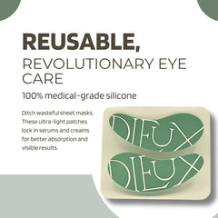 Dieux Forever Eye Mask being applied to reduce puffiness and improve smoothness.