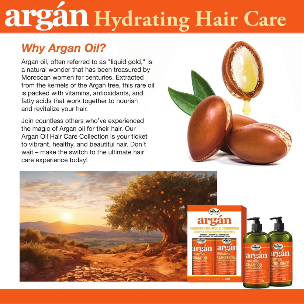 Difeel Argan Hydrating Shampoo helps minimize frizz and improve elasticity