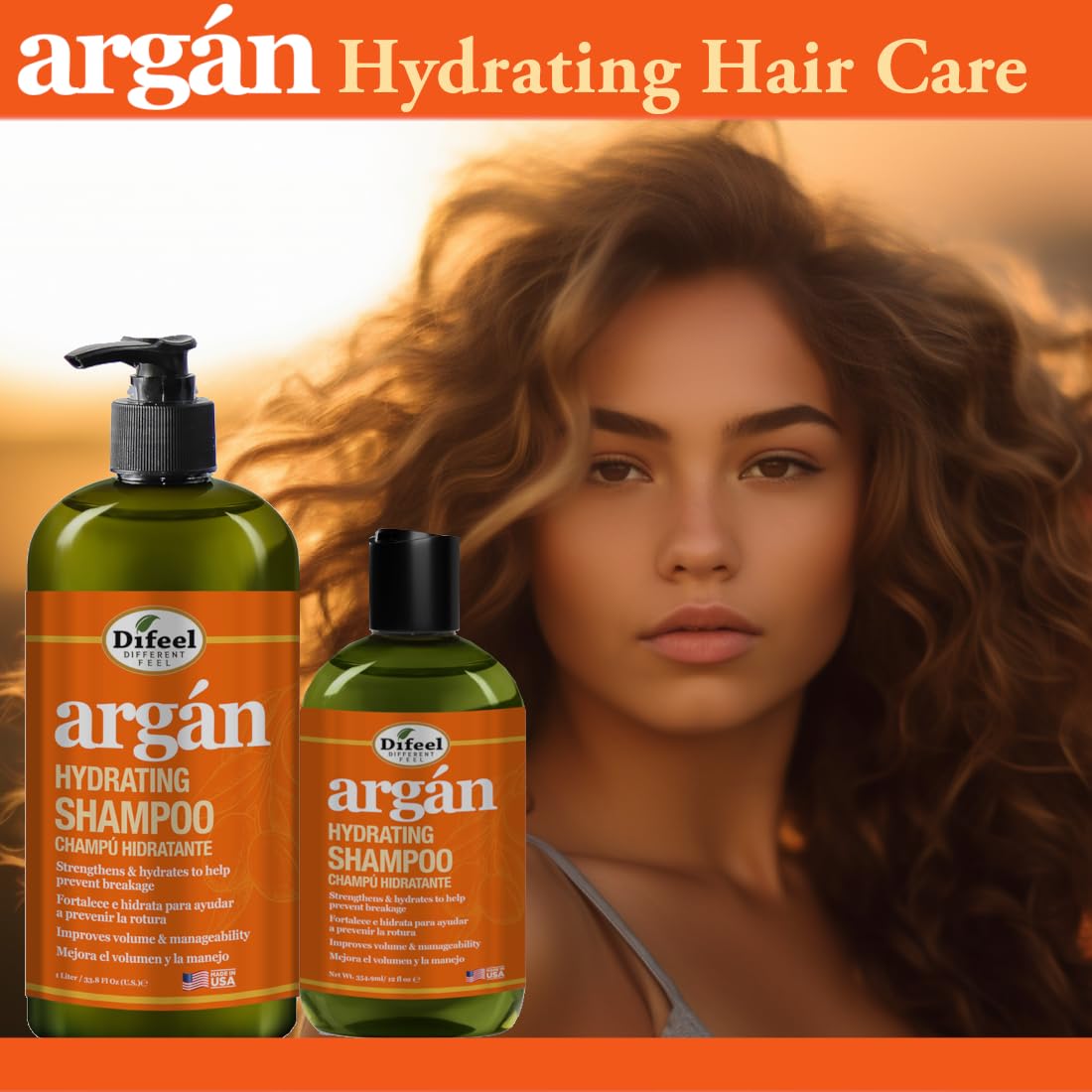 Difeel Argan Hydrating Shampoo pouring into palm for hydration ready to use
