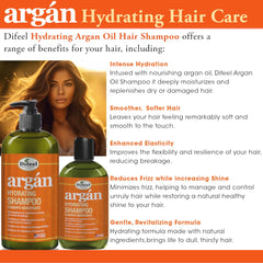 Difeel Argan Hydrating Shampoo applied to wet hair yields a glossy, hydrated look
