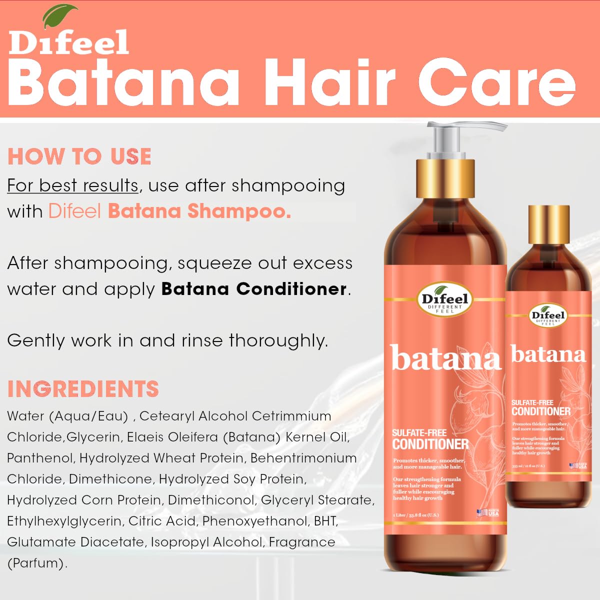Difeel Batana Conditioner bottle with moisture hints for hydration