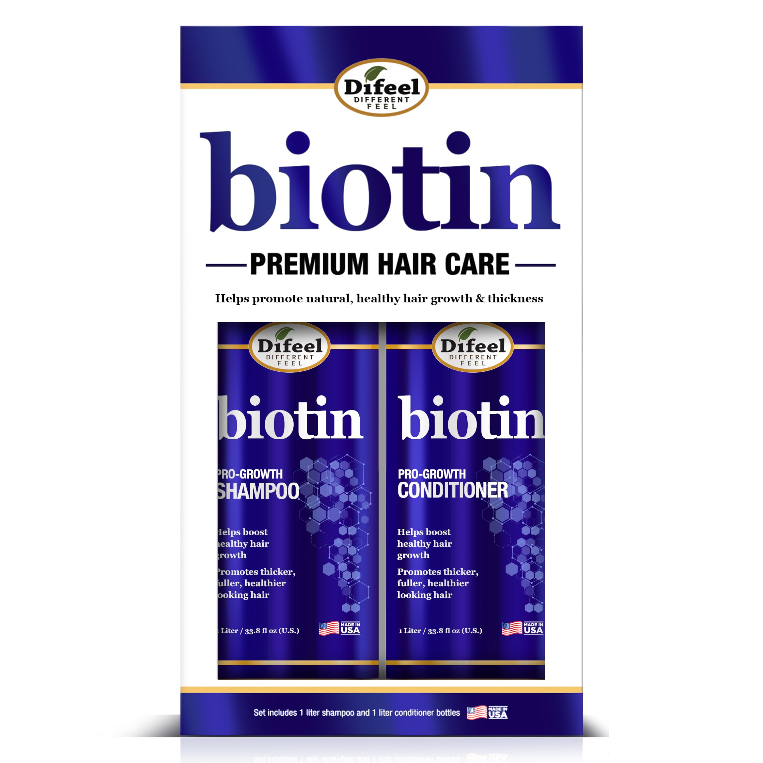 Difeel Biotin Conditioner large pump bottle for deep conditioning and hair fullness.