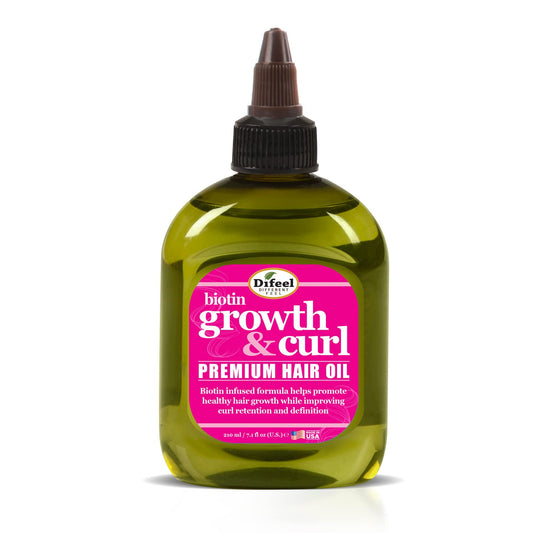 Difeel Biotin Growth & Curl Oil bottle pour enables easy daily application