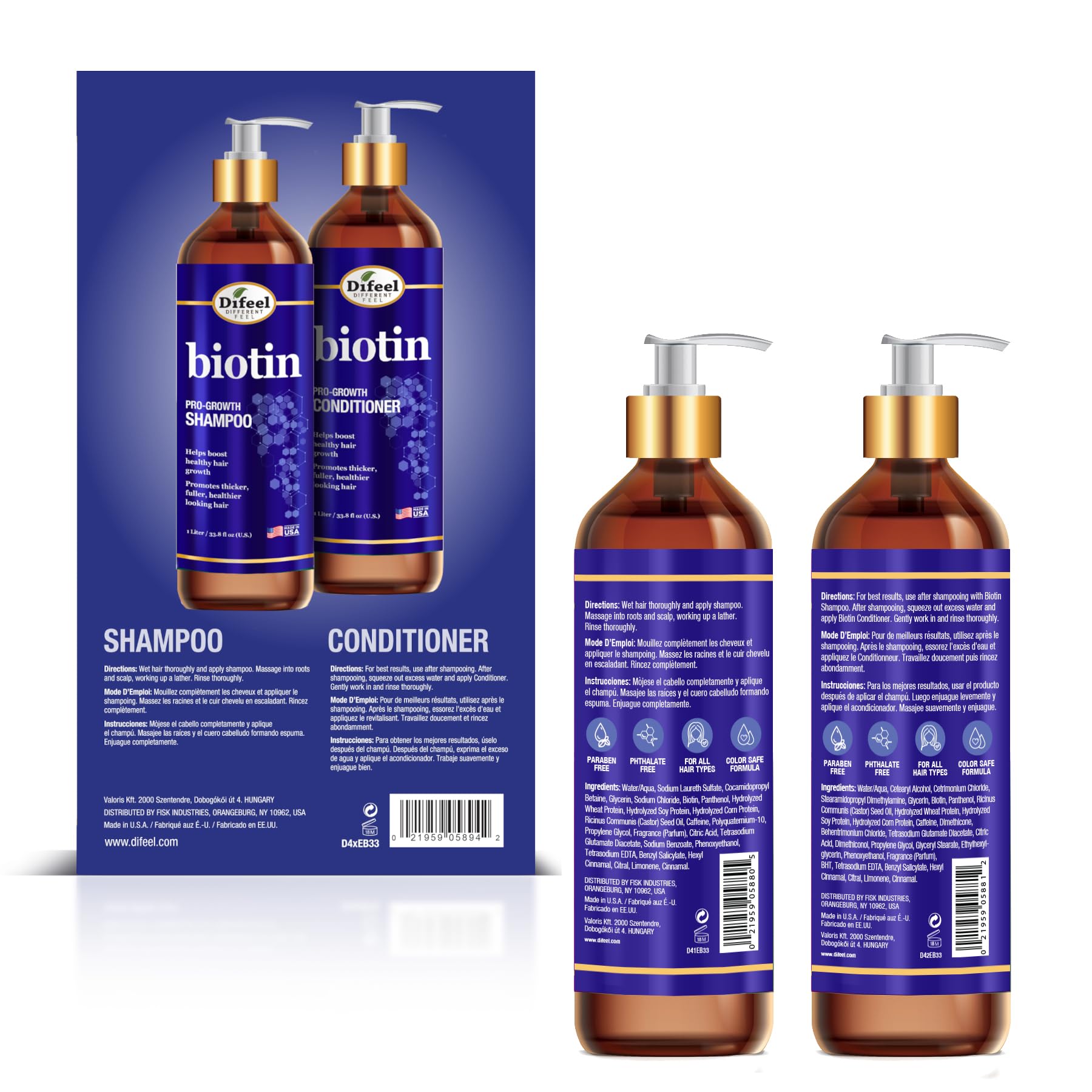 Difeel Biotin Shampoo label closeup showing natural biotin formula for hair health.