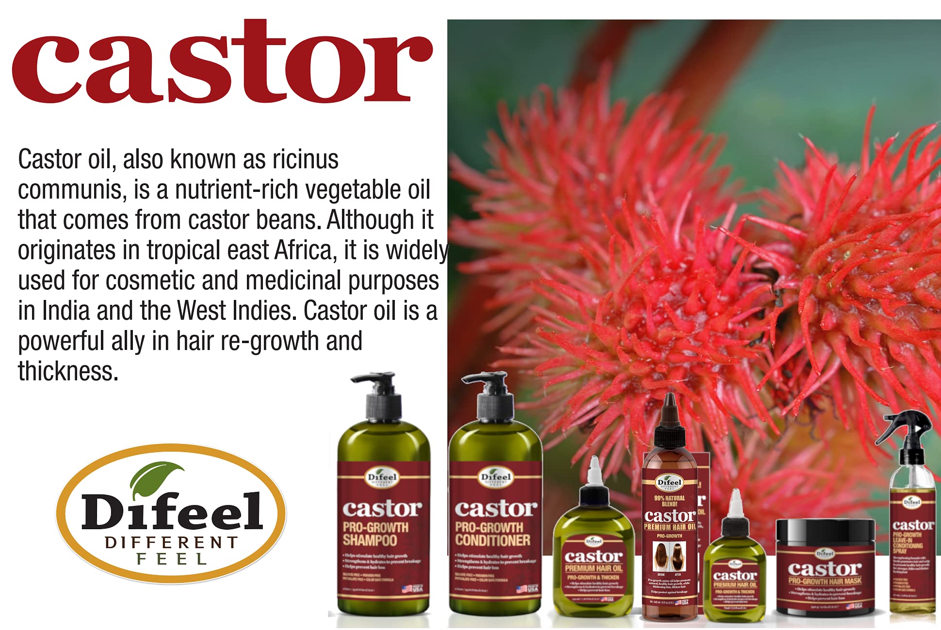 Difeel Castor Pro-Growth Conditioner silky hair closeup shows smooth, manageable results.