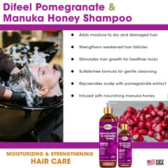 Difeel shampoo on hair strands shows strengthened feel after washing.