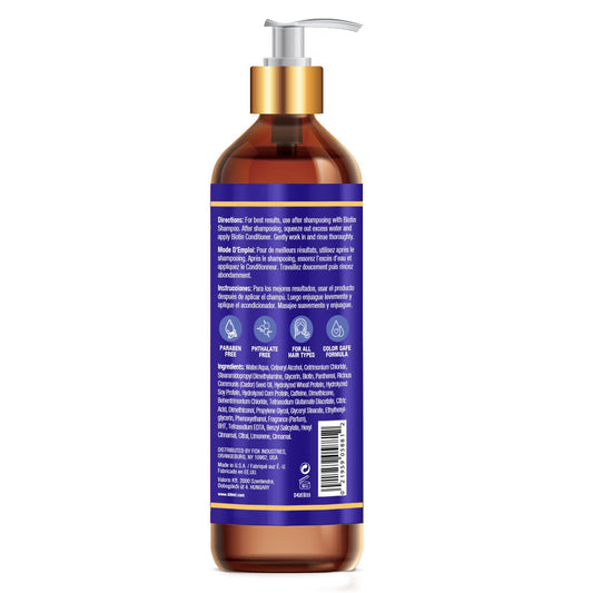 Difeel Elevated Biotin Conditioner label close-up highlights paraben-free formulation.