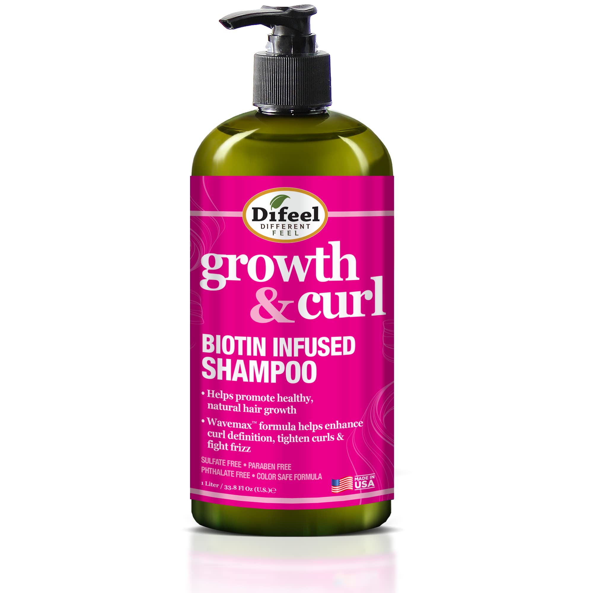 Difeel Growth & Curl Biotin Shampoo bottle front for defined curls.