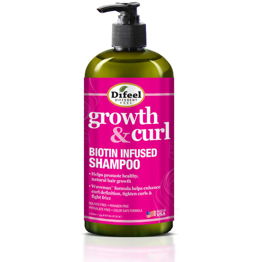 Difeel Growth & Curl Biotin Shampoo bottle front for defined curls.