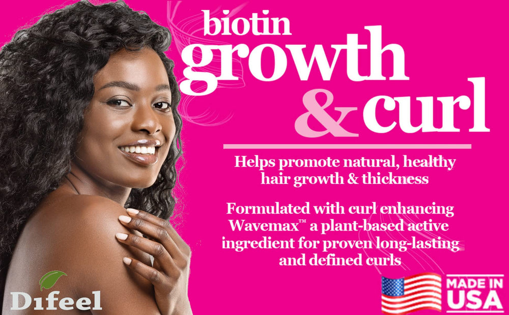 Difeel Growth & Curl Biotin Shampoo bottle with color-safe claim.