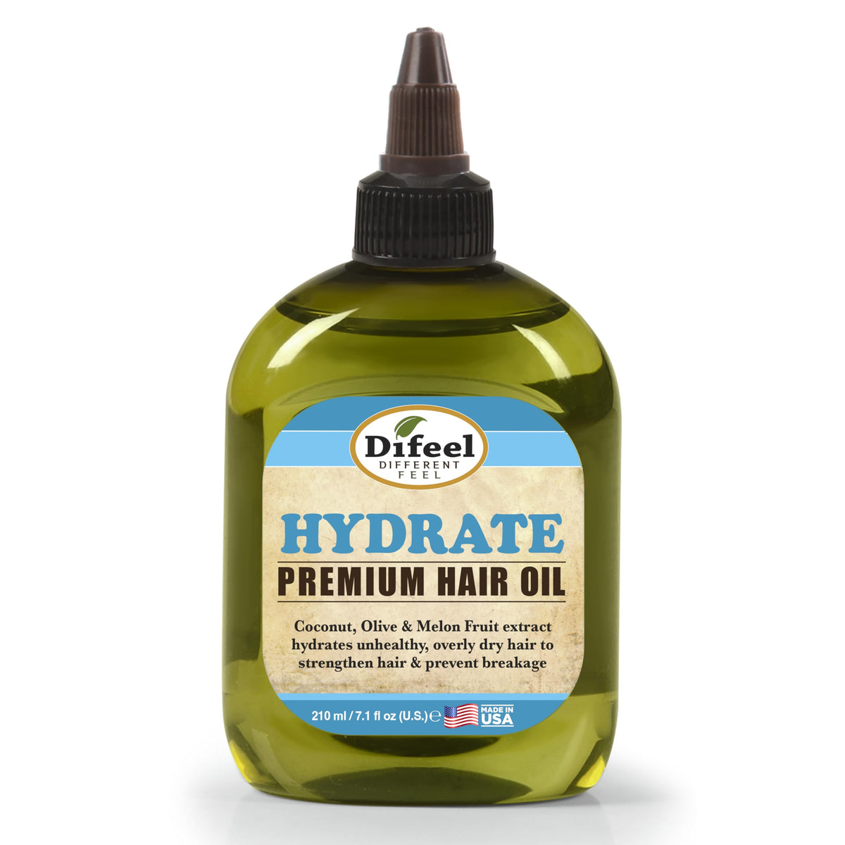 Difeel Hydrate Hair Oil bottle on shelf for frizz control and hydration.
