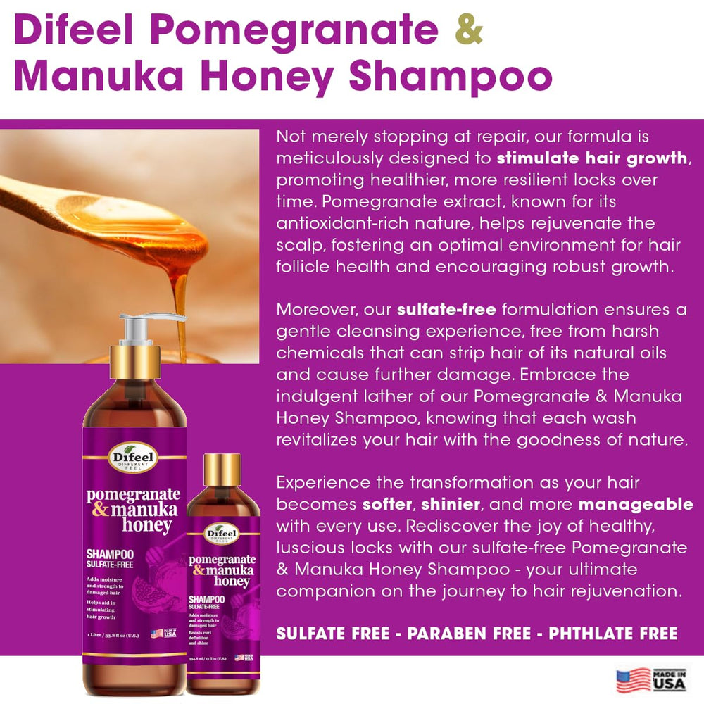 Difeel manuka honey detail highlights natural nourishment for strands.