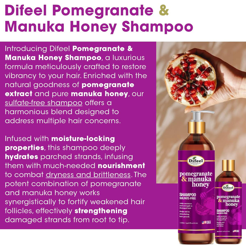 Difeel pomegranate close-up emphasizes antioxidant support for scalp health.