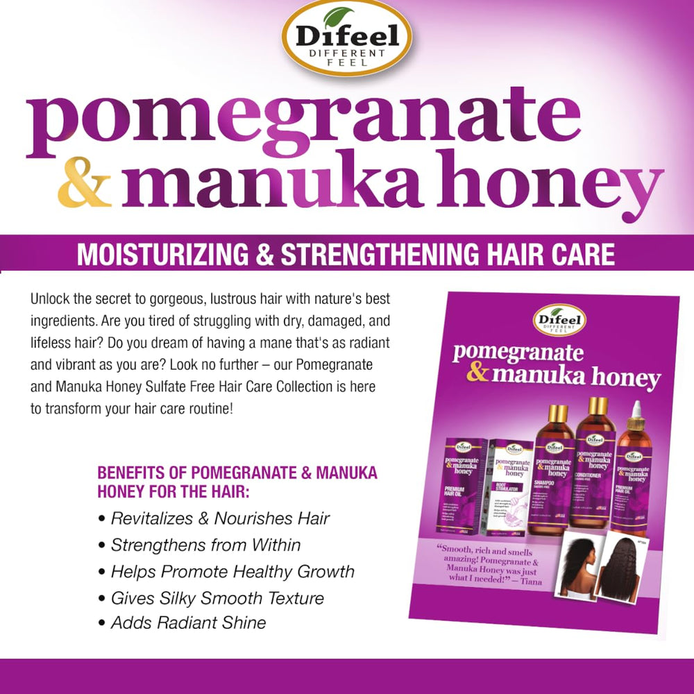 Difeel Pomegranate & Manuka Honey Hair Oil drops close-up showing gloss