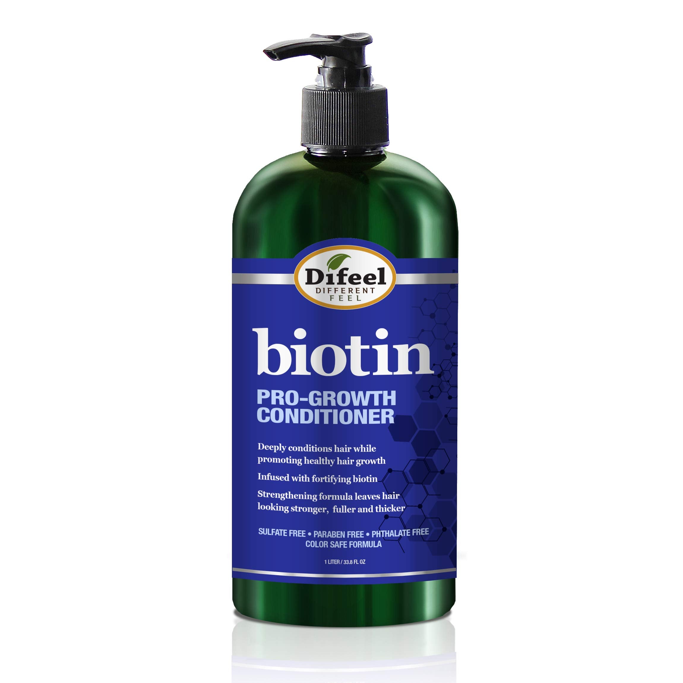 Difeel Pro-Growth Biotin Conditioner bottle pour for easy application and nourishment