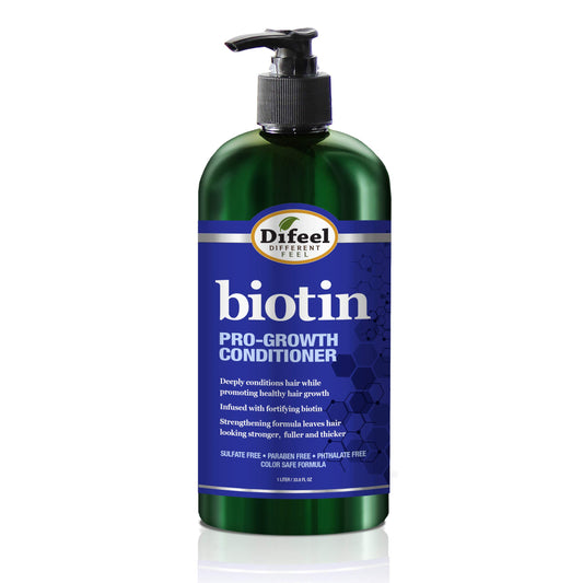 Difeel Pro-Growth Biotin Conditioner bottle pour for easy application and nourishment