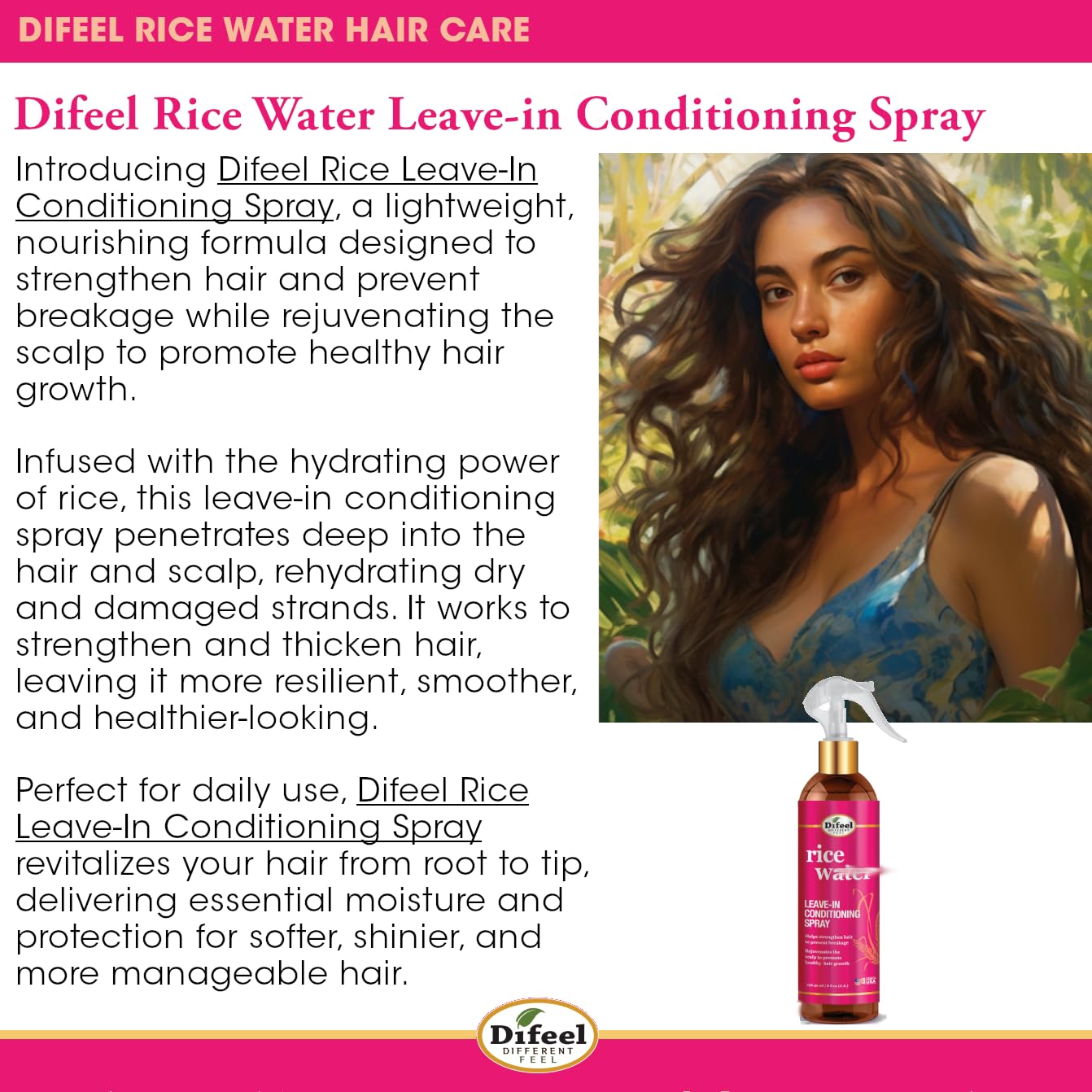 Difeel Rice Water Conditioner after use on glossy hair.