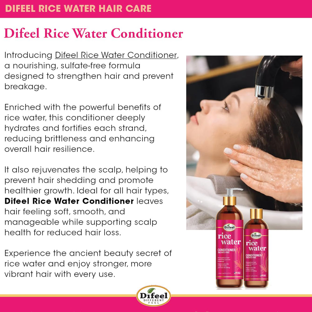 Difeel Rice Water Conditioner pour action shows smooth, even distribution.