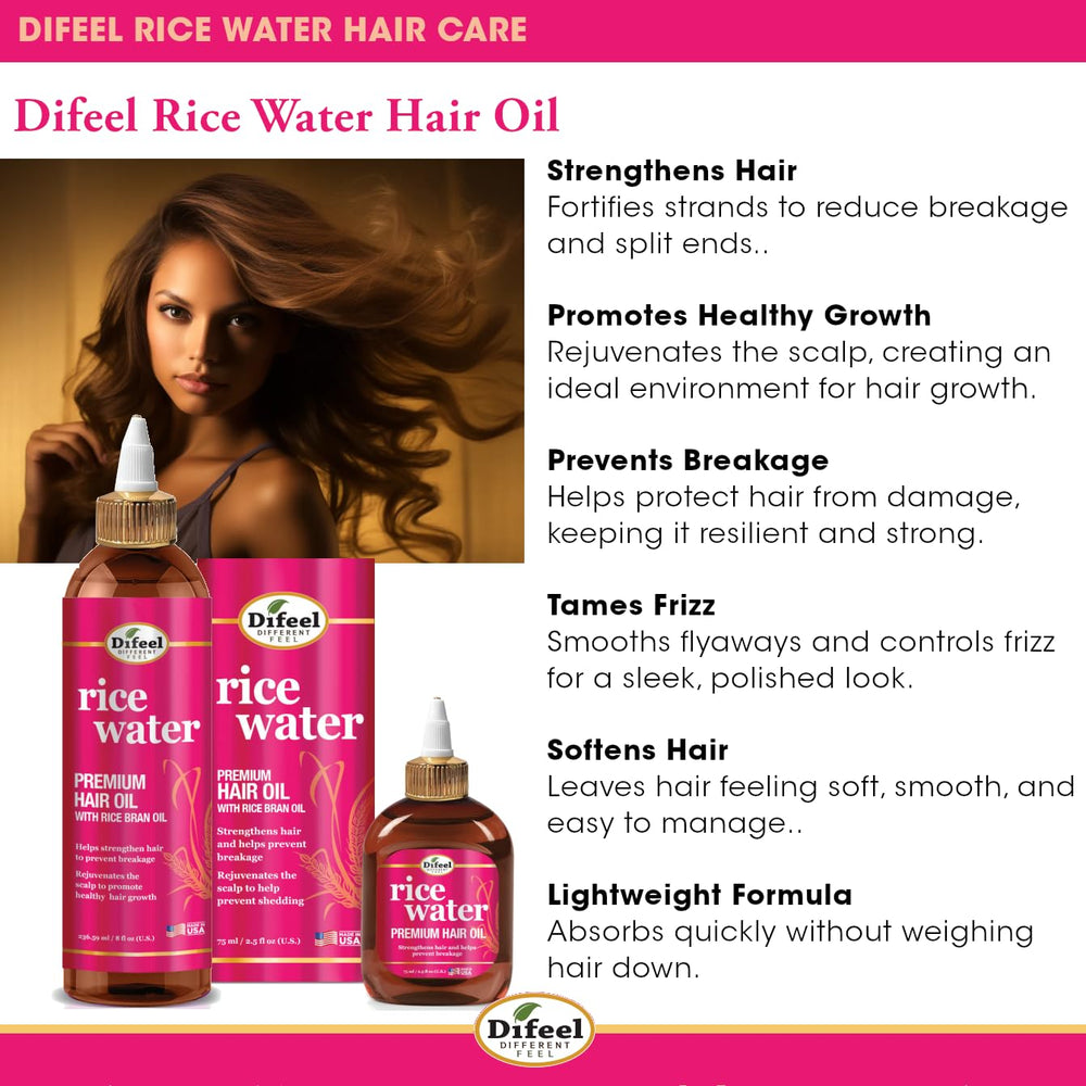 Difeel Rice Water Hair Oil on scalp for soothing massage and strength.
