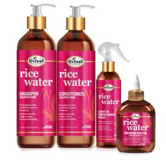 Difeel Rice Water Shampoo bottle shows 338 oz for stronger hair.