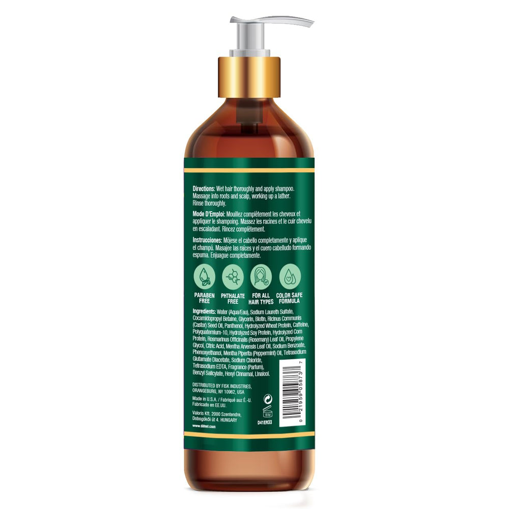 Label highlights biotin and rosemary for hair nourishment in Difeel shampoo.