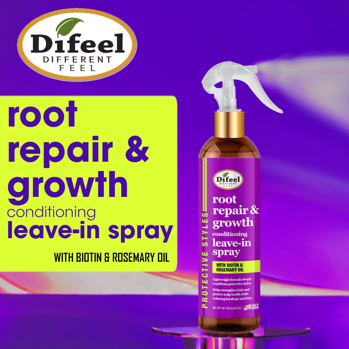 Difeel nozzle spraying mist demonstrating easy, even application