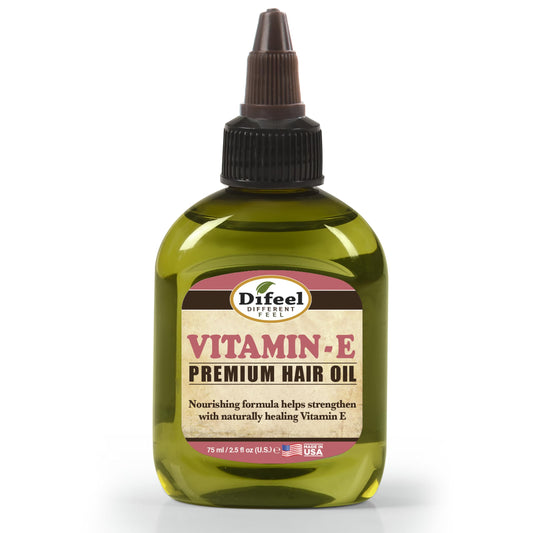 Difeel Vitamin E Premium Hair Oil bottle close-up for shine and smoothness