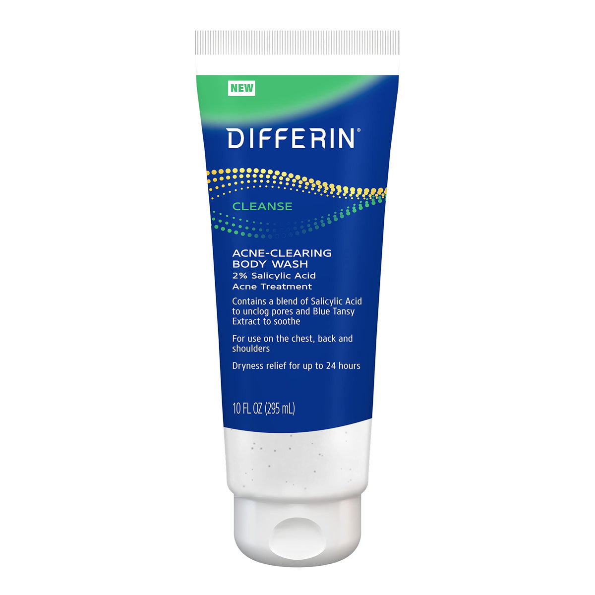 Differin Acne Body Wash back view showing deep cleansing for clear pores