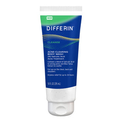 Differin Acne Body Wash back view showing deep cleansing for clear pores