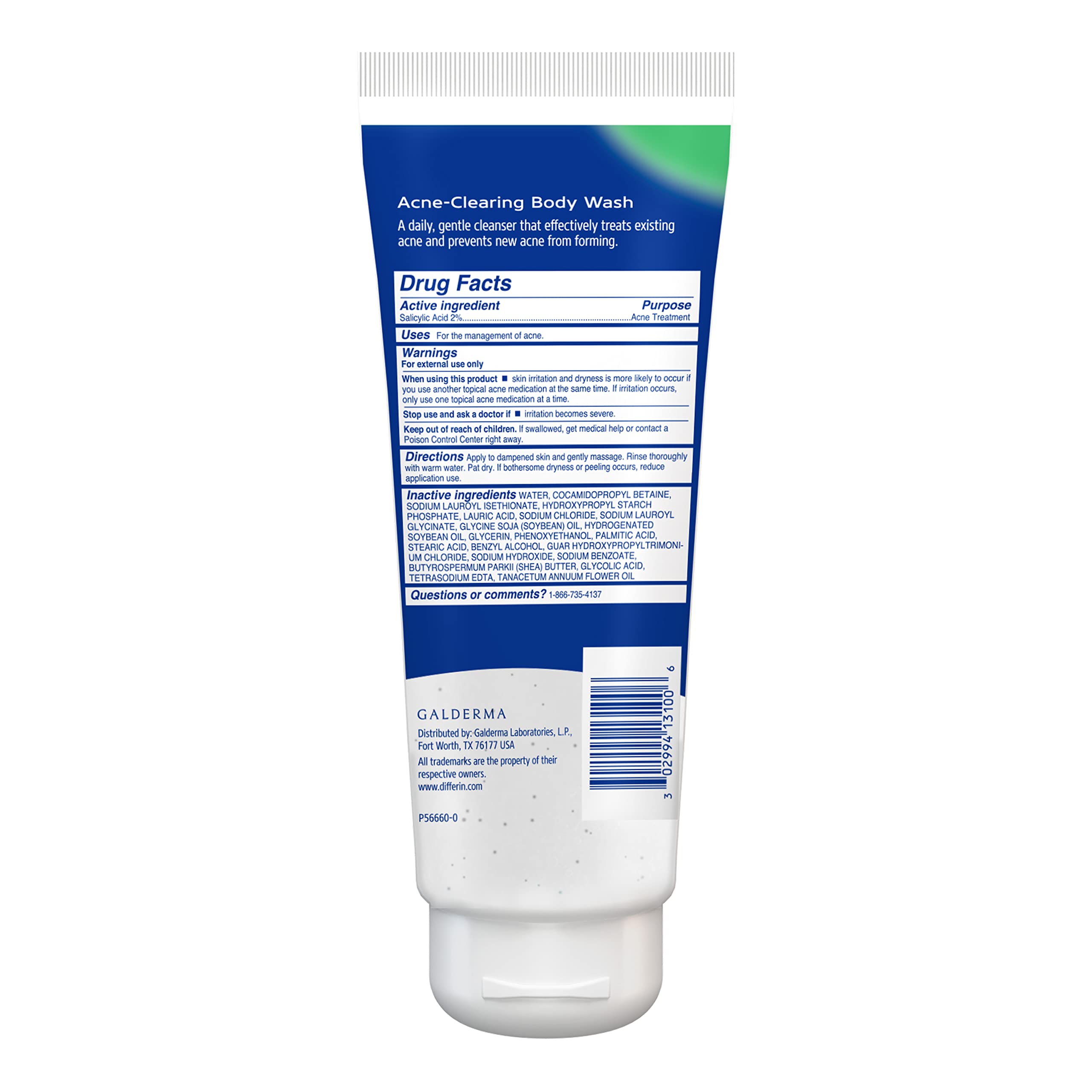 Differin Acne Body Wash with blue tansy extract soothing sensitive skin