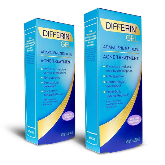 Differin Adapalene Gel bottle (45g) for acne care and prevention.
