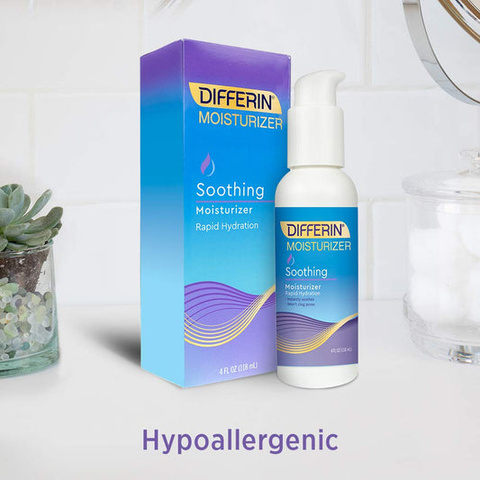Differin Soothing Moisturizer label close-up highlighting fragrance-free formula for sensitive skin