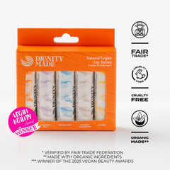 Dignity Coconuts cocoa butter lip balm close-up highlighting nourishing texture.