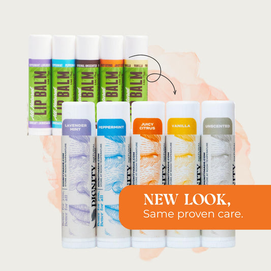 Dignity Coconuts lip balm unscented close-up ideal for fragrance sensitivity.